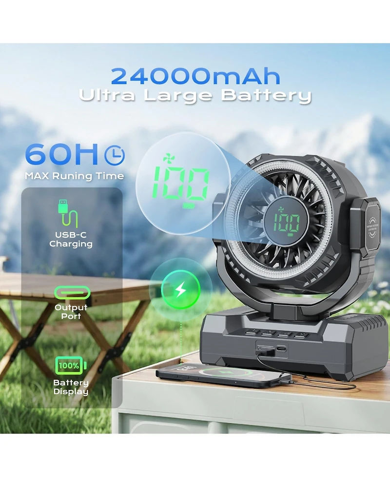 Gnuadz Camping Fan Portable Rechargeable Led Lantern Oscillation Outdoor 24000mAh