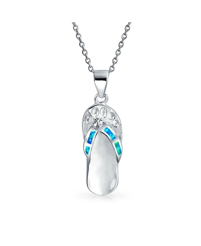 Bling Jewelry Nautical Created Opal Flip Flop Sandal Pendant Necklace .925 Sterling Silver