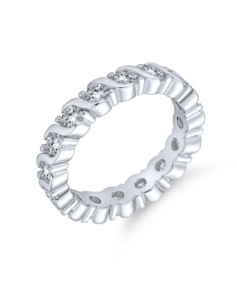 Bling Jewelry Cubic Zirconia Stackable Cz Eternity Thin 3MM Anniversary Band Ring Sterling Silver