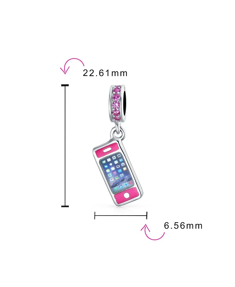 Bling Jewelry Cell Mobile Smart Phone Dangle Charm Bead Enamel Sterling Silver Fits Bracelet