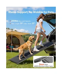 Aostirmotor 71" Folding Dog Ramp for Cars, Suv and Truck. Non-slip felt surface, supports up to 250lbs, portable design, ideal