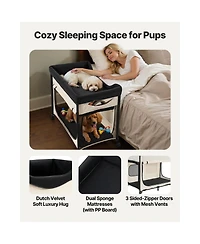 Aostirmotor Large Foldable Elevated Pet Lounge Bed with wheels and side storage bags, sturdy raised design, portable and convenient