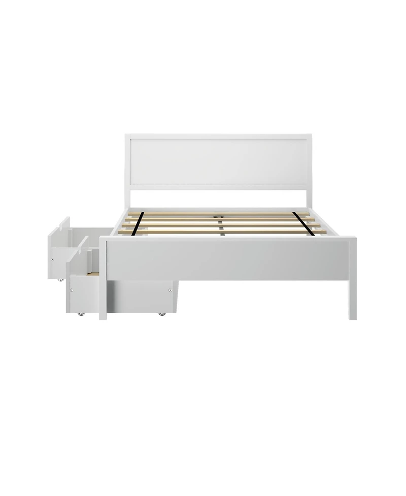 Max & Lily Full Size Bed Frame with Storage Drawers, Solid Wood Platform Bed for Kids