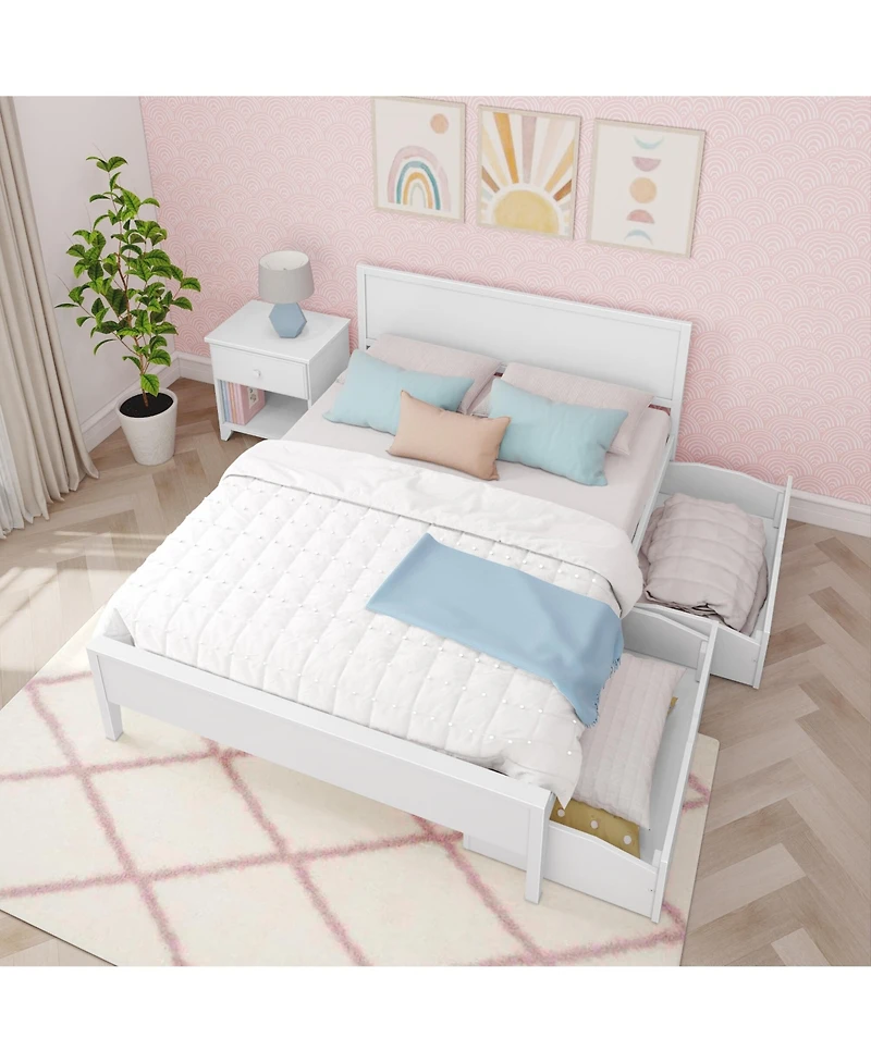 Max & Lily Queen Bed with Storage Drawers, Solid Wood Bed Frame with Panel Headboard, Wood Slat Support, No Box Spring Needed