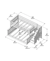 Max & Lily Wooden Twin over Full Low Bunk Bed for Kids with Staircase