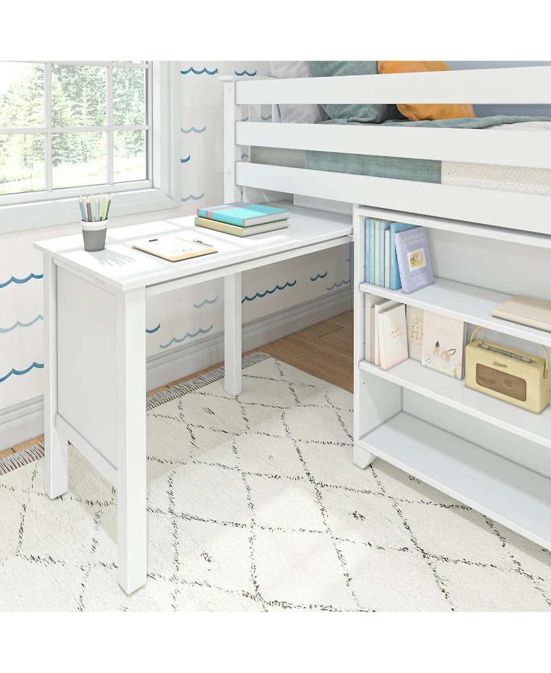 Max & Lily Twin-Size Low Loft With Pull-Out Desk and 3-Shelf Bookcases