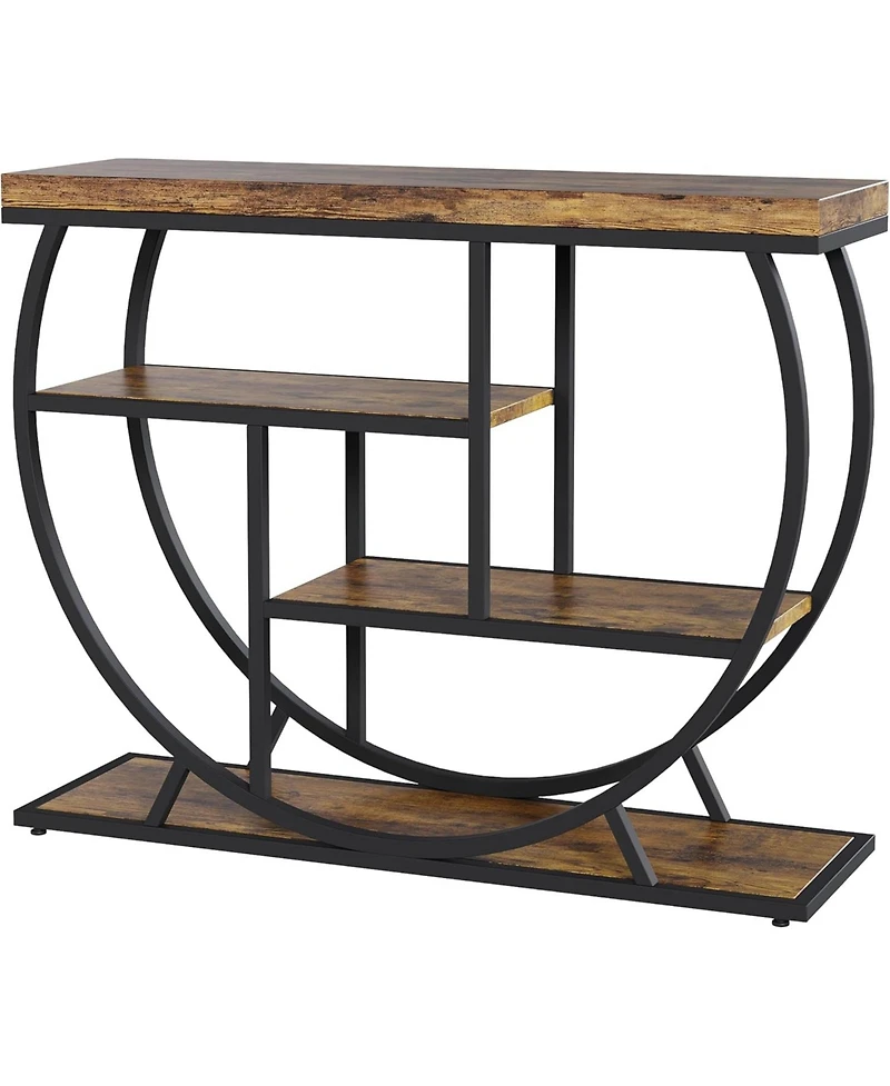 gaomon 3-Tier Industrial Entryway Table with Semicircular Metal Frame, Open Shelf Console Sofa Table for Living Room