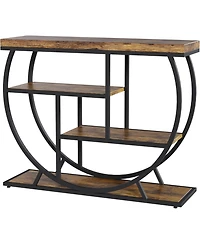 gaomon 3-Tier Industrial Entryway Table with Semicircular Metal Frame, Open Shelf Console Sofa Table for Living Room