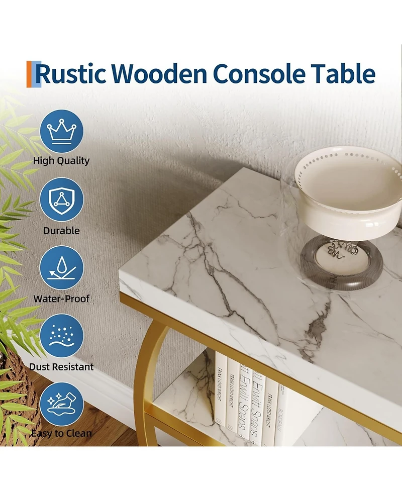 gaomon 3-Tier Industrial Entryway Table with Semicircular Metal Frame, Open Shelf Console Sofa Table for Living Room, Hallway