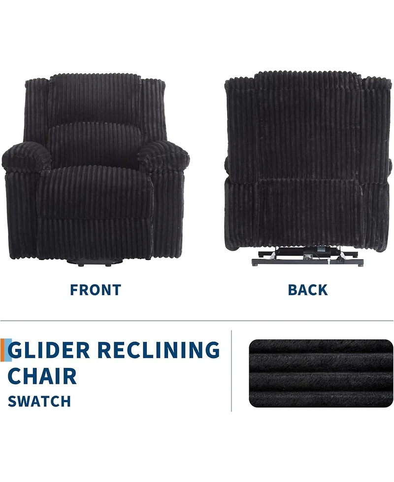 gaomon Corduroy Recliner Chair, Manual Recliner Sofa with Handle, Pillow Top Arms, Thick Padding, Side Pocket