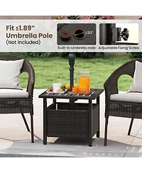 Slickblue All Weather Wicker Patio Side Table with Umbrella Hole for Outdoor Use-Mix