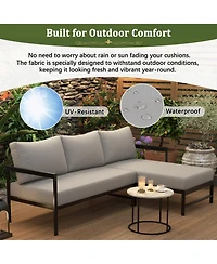 Rainsken All-Weather L-Shaped Outdoor Sofa, 3-Seater Patio Couch with Sturdy Iron Frame and Ultra-Thick Cushions for Balcony, Garden and Backyard