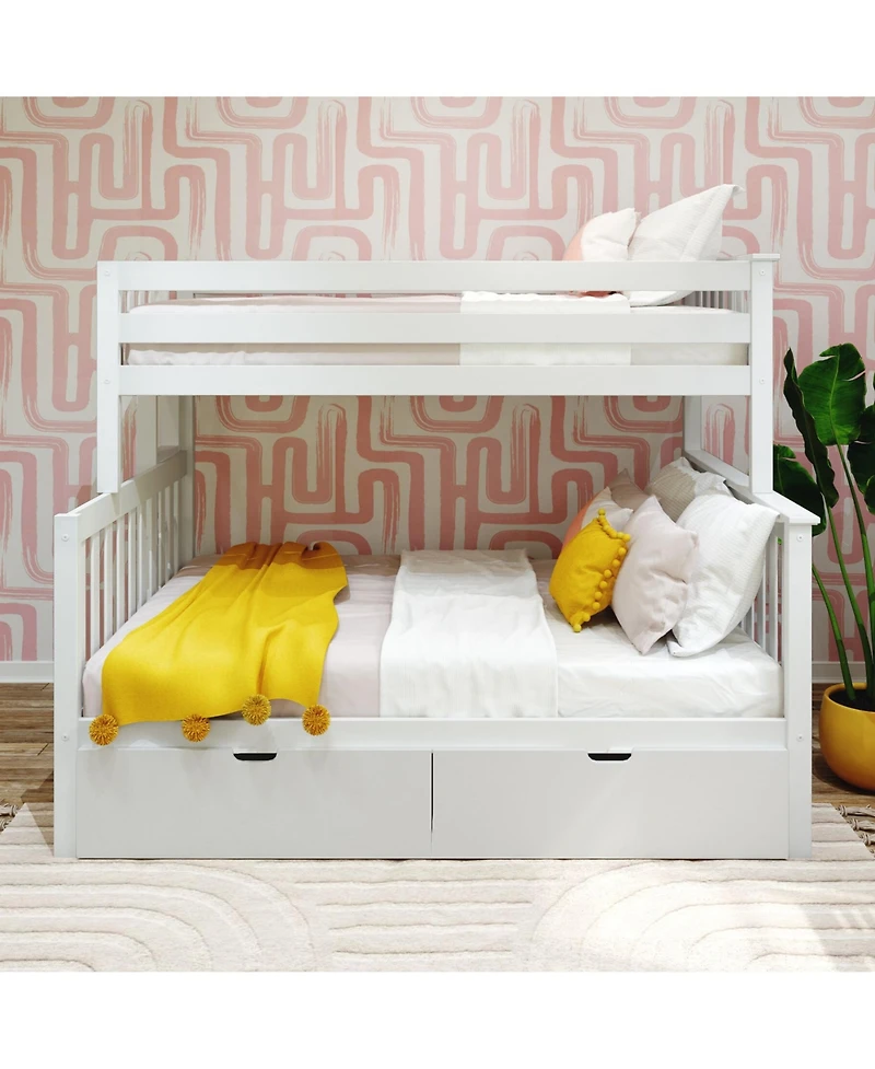 Max & Lily Full Bunk Bed With Ladder on End and Storage Drawers