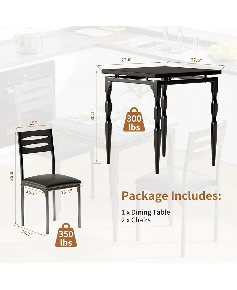 gaomon 3 Piece Dining Table Set, Farmhouse Style and Chairs Set for 2, Room Kitchen Apartment