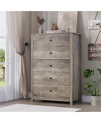 gaomon Modern 5 Drawer Wooden Dresser Chest, Tall Cabinet with Deep Storage Drawers, Metal Knobs, Versatile for Bedroom,Living Room, Hallway, Entryway