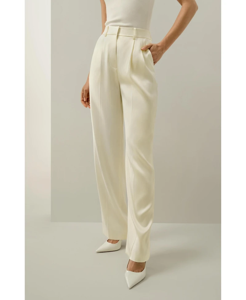 Lilysilk Women's Double-Faced Charmeuse Straight- Leg Pant