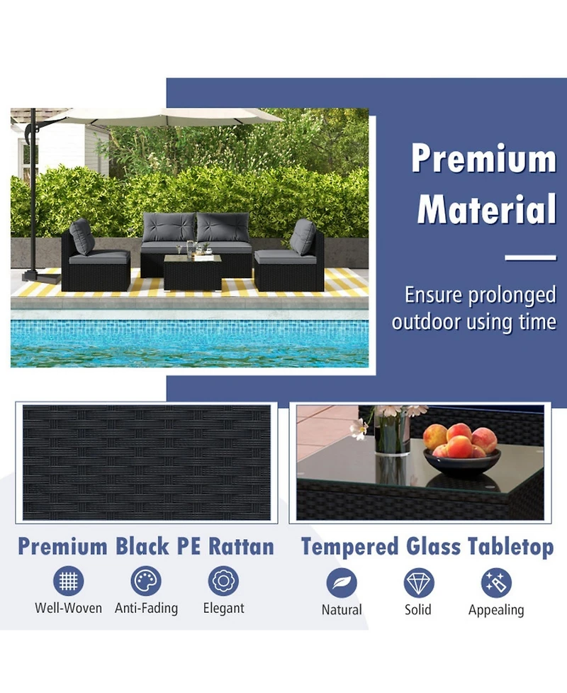 Gouun 5-Piece Wicker Patio Sofa Set with Cushions and Square Coffee Table