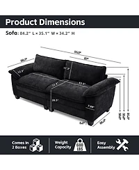 Rainsken 84.2" Chenille Modular Sectional Couch, Deep 2-Seat Sofa with Removable Washable Covers and Pocket Coil Spring Support for Living Room