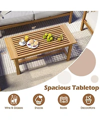 Gymax 36''Patio Coffee Table Solid Wood Coffee Table w/ Slatted Tabletop