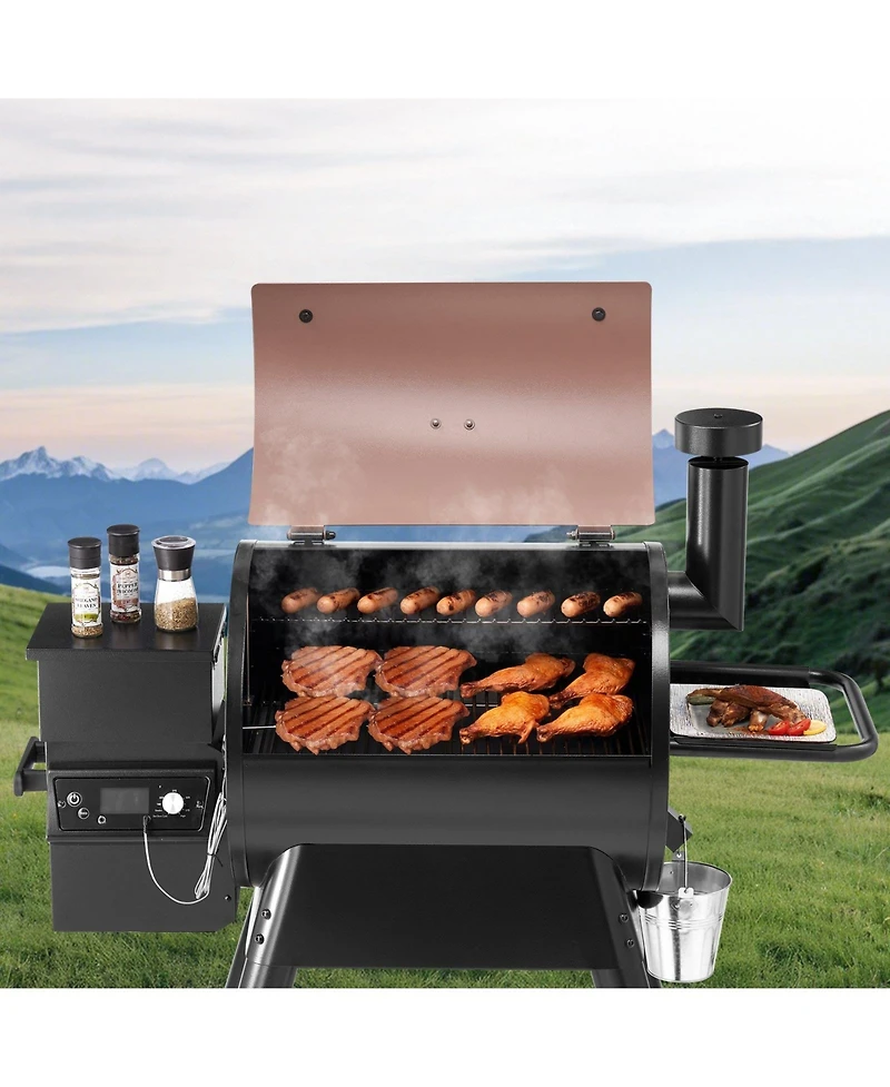 Ecooso Wood Pellet Grill Smoker, 8-in-1 Outdoor Bbq, 575 Sq. In. Cooking Area, Lcd Controller, Meat Probe, 500degree(s)F Max