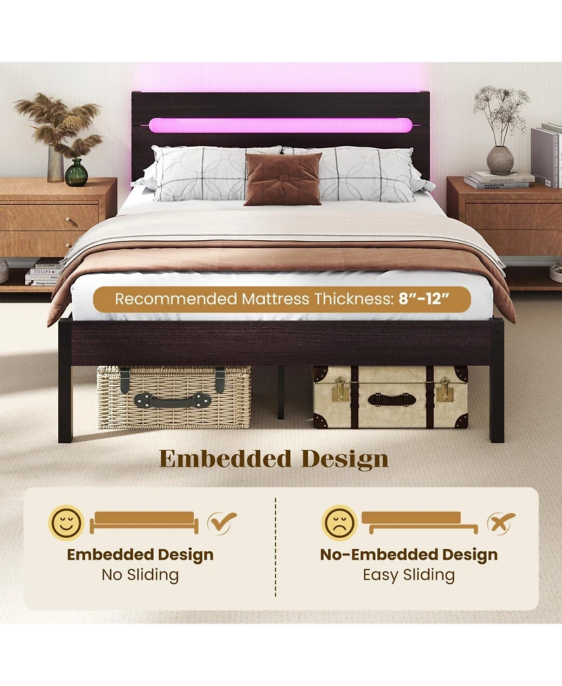 Sugift Heavy-Duty Metal Slats Support Bed Platform with Charging Station