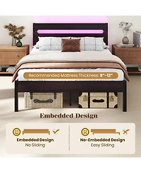 Sugift Heavy-Duty Metal Slats Support Bed Platform with Charging Station