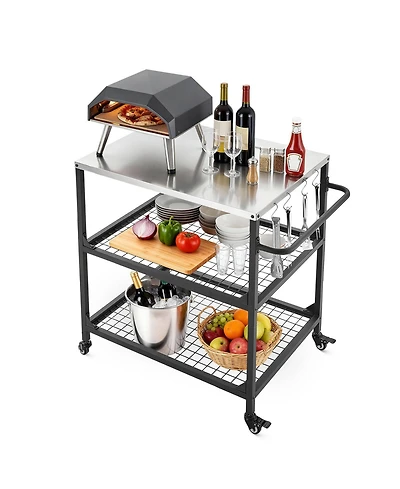 Ecooso Stainless Steel Outdoor Grill Cart with Mesh Shelves