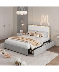 gaomon velvet Led bed frame with storage drawers, adjustable headboard, princess-style frame