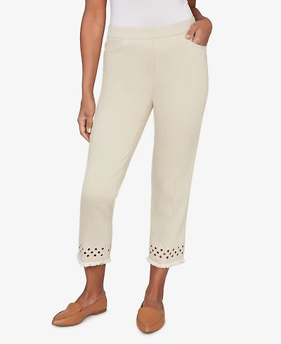 Alfred Dunner Petite Detail Driven Geometric Cut-Out Flat Front Ankle Pants
