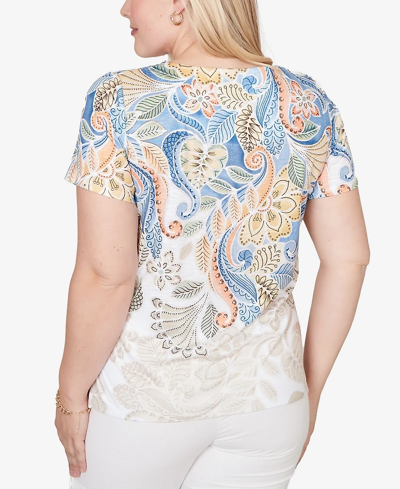 Alfred Dunner Petite Out of the Blue Ombre Paisley Short-Sleeve T-Shirt