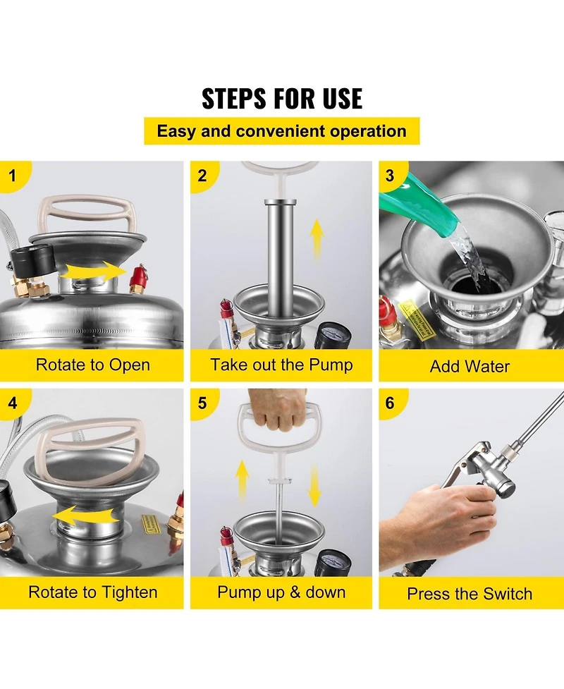 Sugift 3.5Gal Stainless Steel Sprayer, 20" Wand, Adjustable Nozzle for Gardening