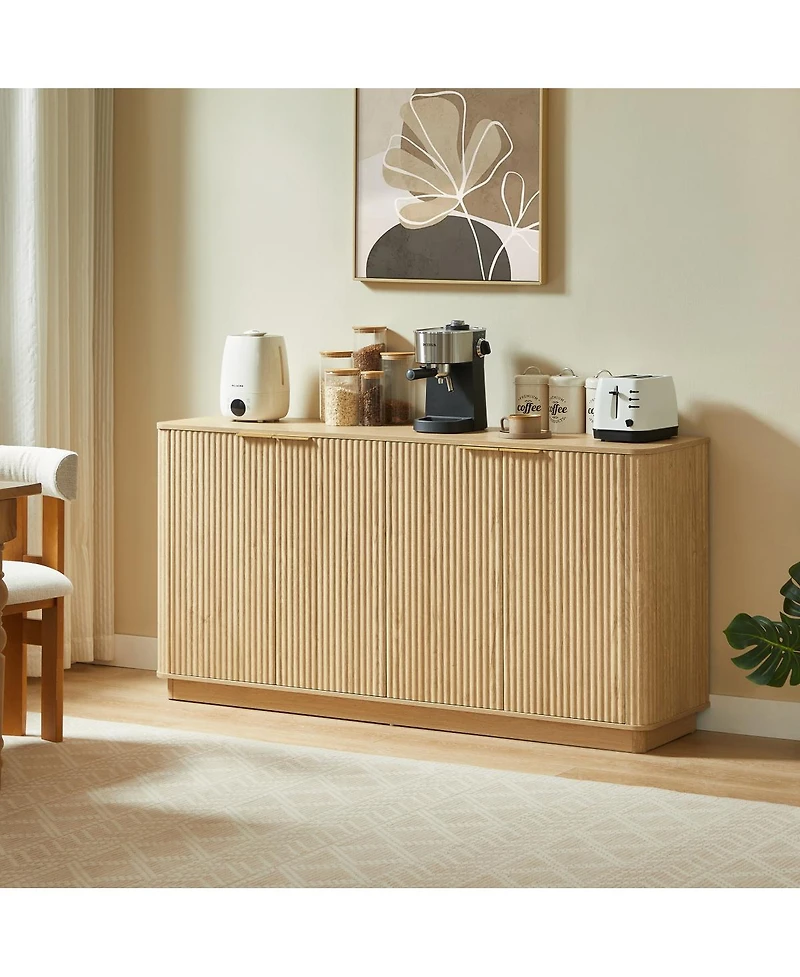 Streamdale Furniture Oak 63 Vertical Stripe Buffet Cabinet/Tv Stand