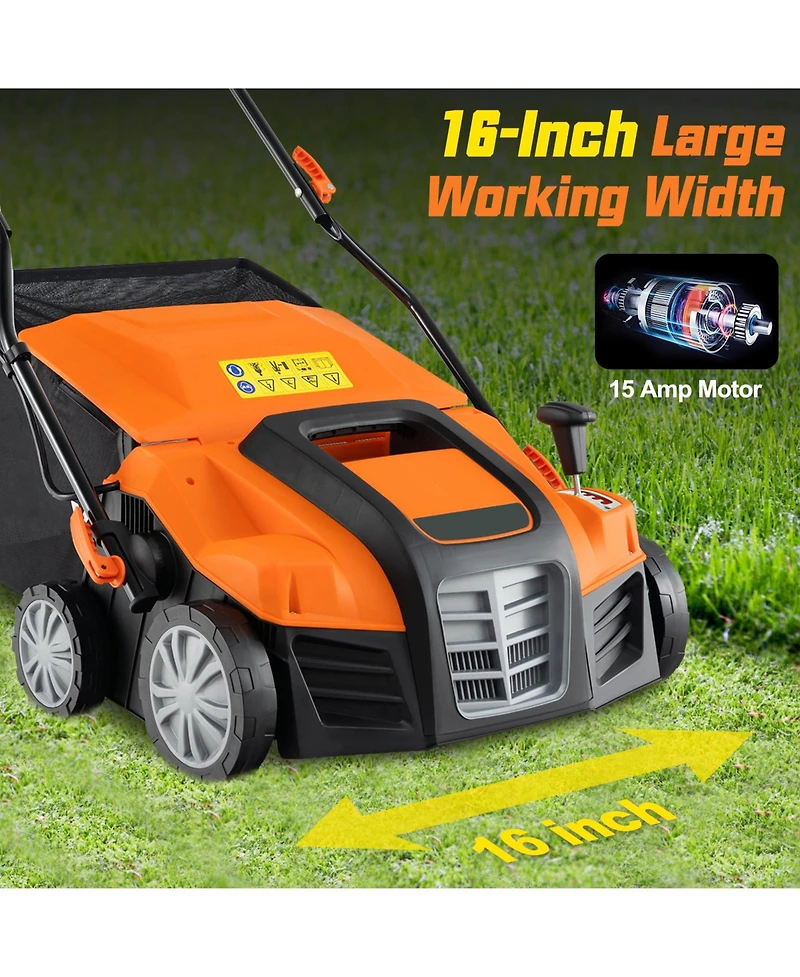 Sugift 16 in Electric Lawn Dethatcher and Scarifier with Collection Bag