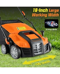Sugift 16 in Electric Lawn Dethatcher and Scarifier with Collection Bag