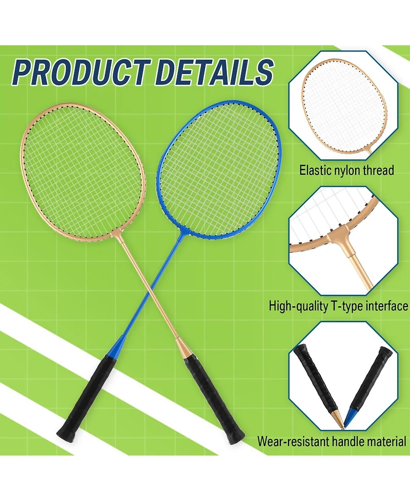 Aronkl 8 Packs Badminton Rackets Set 12 Shuttlecocks Adult Backyard Gym Beach Outdoor