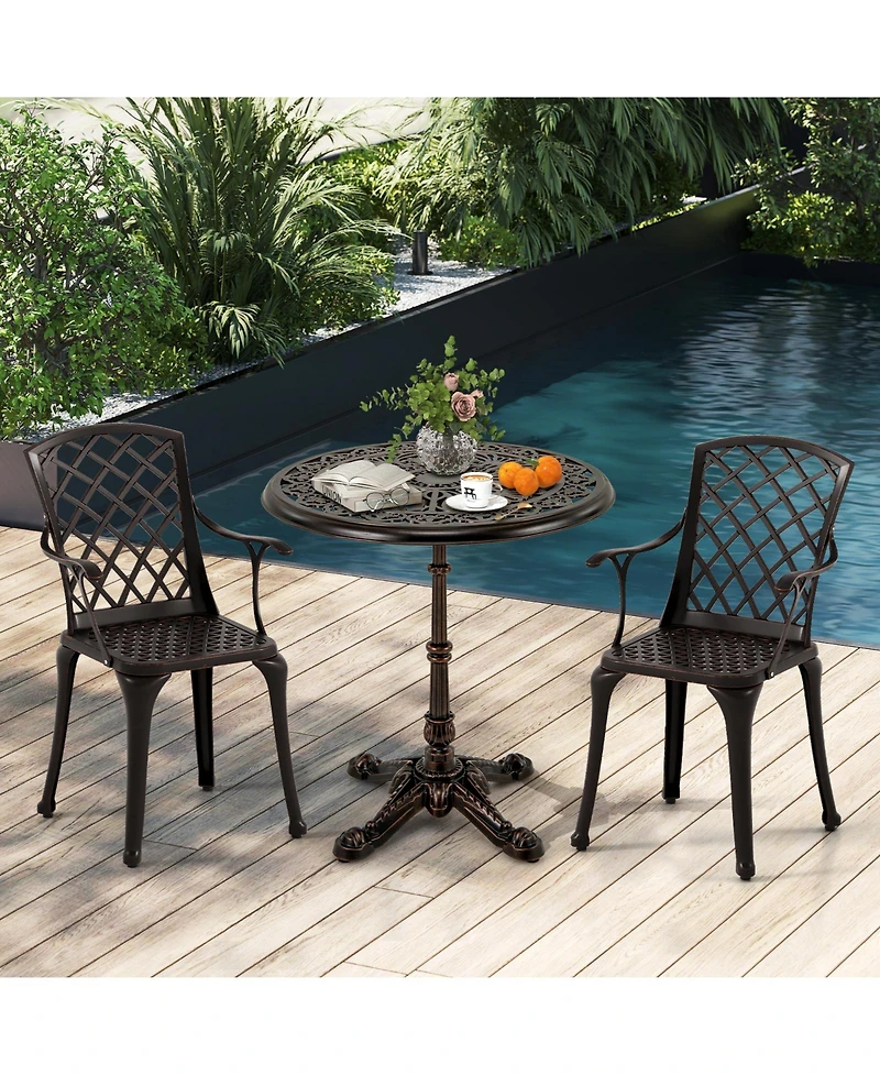 Slickblue 27Inch Round Cast Aluminum Patio Bistro Table with Hollow Top-Copper