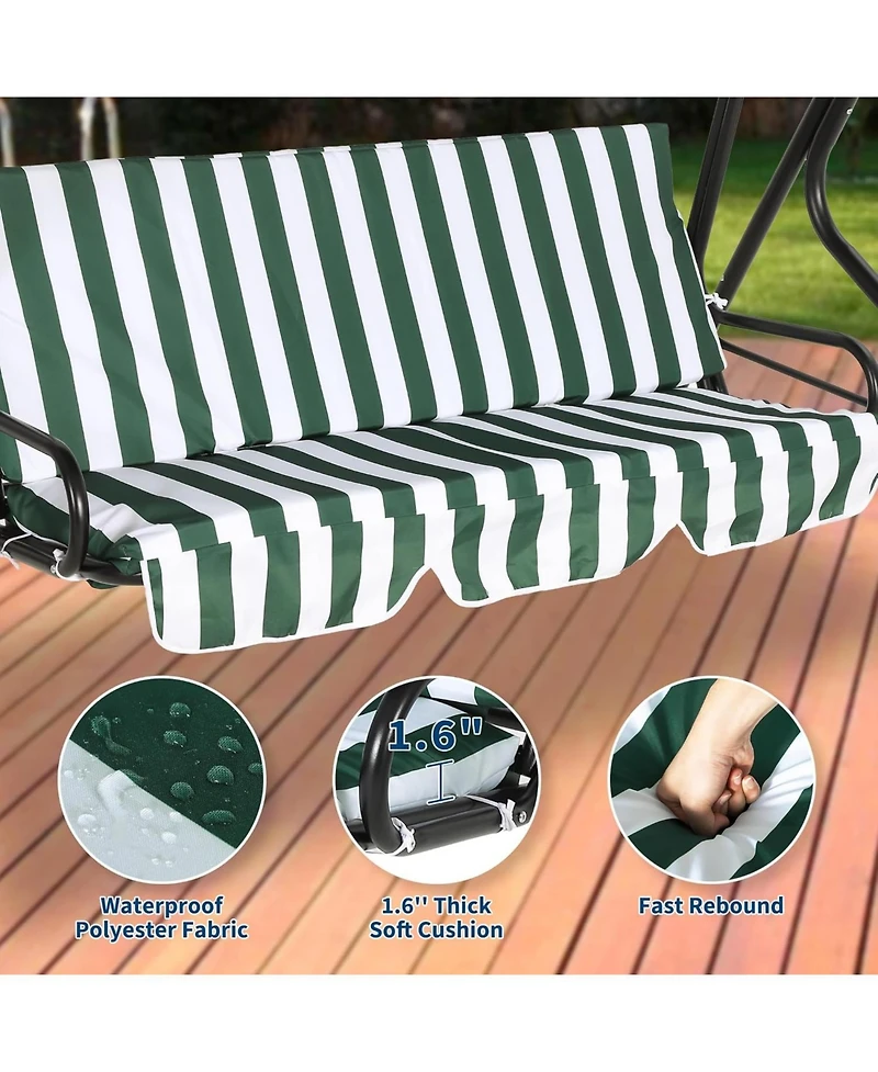 gaomon 3-Seat Outdoor Porch Swing Chair with Adjustable Canopy and Thickened Cushions, Glider Bench Non-Slip Feet Strong Spring