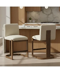 Rainsken Modern Bar Stools Set of 2, 24" Solid Wood Counter Height Chairs with Linen Cushion Seat for Kitchen Island and Home Bar