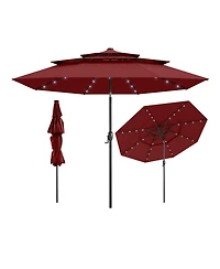 Sugift 10 Feet Solar Patio Umbrella with 32 Led Lights 3-Tier Vented Top
