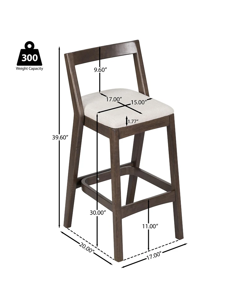 Rainsken Set of 2 Rubberwood Frame Cushion Counter Height Barstools