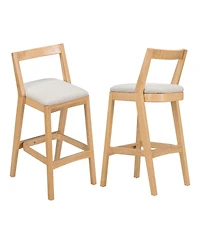 Rainsken Sturdy Rubberwood Structure with Soft Fabric Kitchen Bar Stools Set of 2