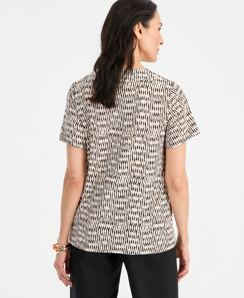 Jm Collection Women's Printed Short Sleeve V-Neck Jacquard Top, Macy's Exclusive
