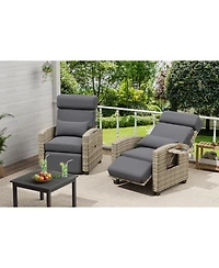 gaomon Set of 2 Patio Reclining Chairs Rattan Outdoor Lounge with Flip-Up Table
