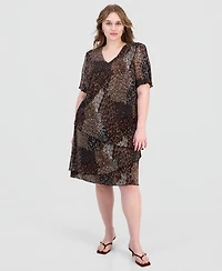 Connected Plus Printed Pleated Asymmetric Tiered Sheath Dress