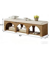 Tribesigns 63" Upholstered Entryway Bench, 2-Tier Entry Shoe Bench with Cushion and Storage Shelf, Farmhouse Padded Ottoman