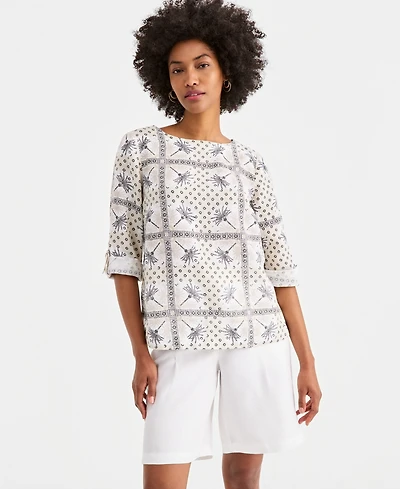 Charter Club Women's 100% Linen D-Ring Top, Created for Macy's
