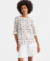 Charter Club Women's 100% Linen D-Ring Top, Created for Macy's