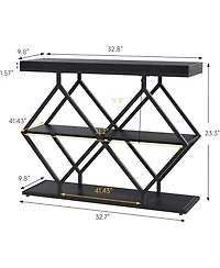 gaomon 3-Tier Industrial Entryway Table with Diamond-Shaped Metal Frame, Open Shelf Console Sofa Table for Living Room