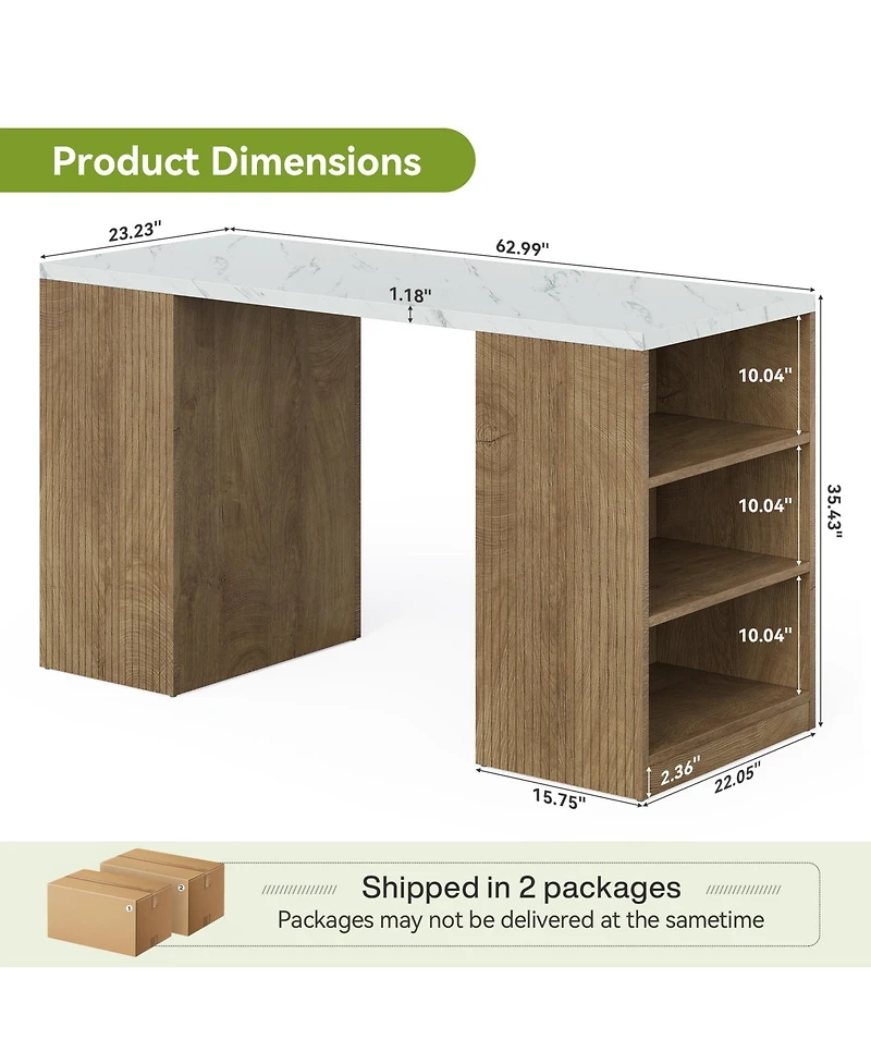 Tribesigns 50" Kitchen Island with Storage, 6-Tier Modern Kitchen Island Table with a Faux Marble Tabletop, Large Coffee Bar Table Storage Cabinet