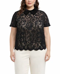 Coin 1804 Plus Scallop Edge Lace Collar Short-Sleeve Top